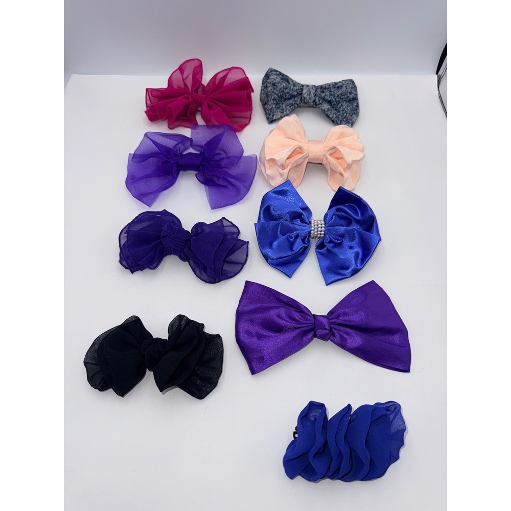 Hair Bow Clips Lot of 9 Women Multicolor 9pc Lot Satin 80's
